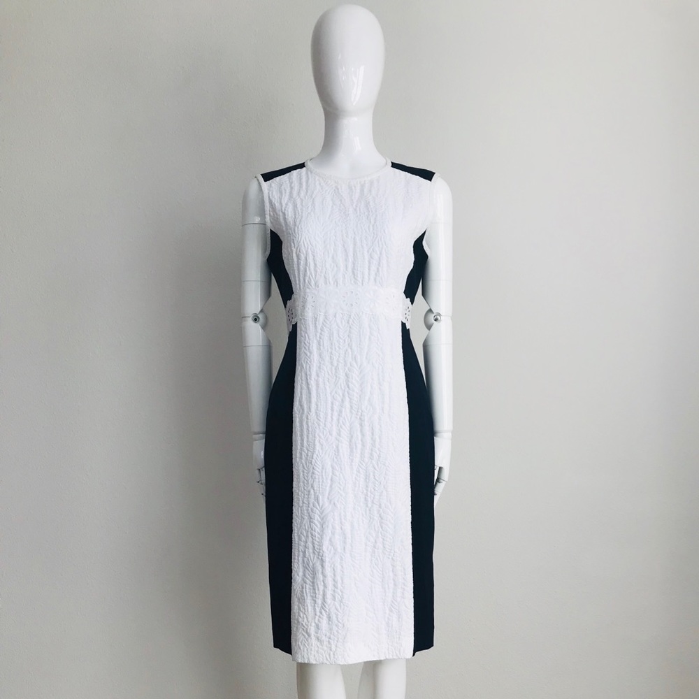 MANTU colorblocked textured cotton sheath dress